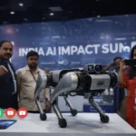 AI इम्पैक्ट समिट के दौरान प्रदर्शित रोबोट डॉग का दृश्य