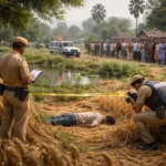 उत्तर प्रदेश के ग्रामीण क्षेत्र में गेहूं के खेत में शव