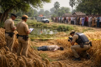 उत्तर प्रदेश के ग्रामीण क्षेत्र में गेहूं के खेत में शव