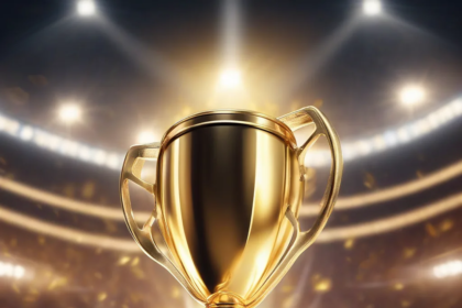 Ballon d'Or trophy on a stage under spotlights