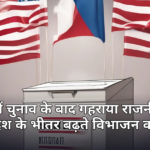 Divided ballot box and campaign banners editorial illustration