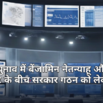 इजराइल चुनाव परिणामों और राजनीतिक परिदृश्य को दर्शाता हुआ प्रतीकात्मक दृश्य